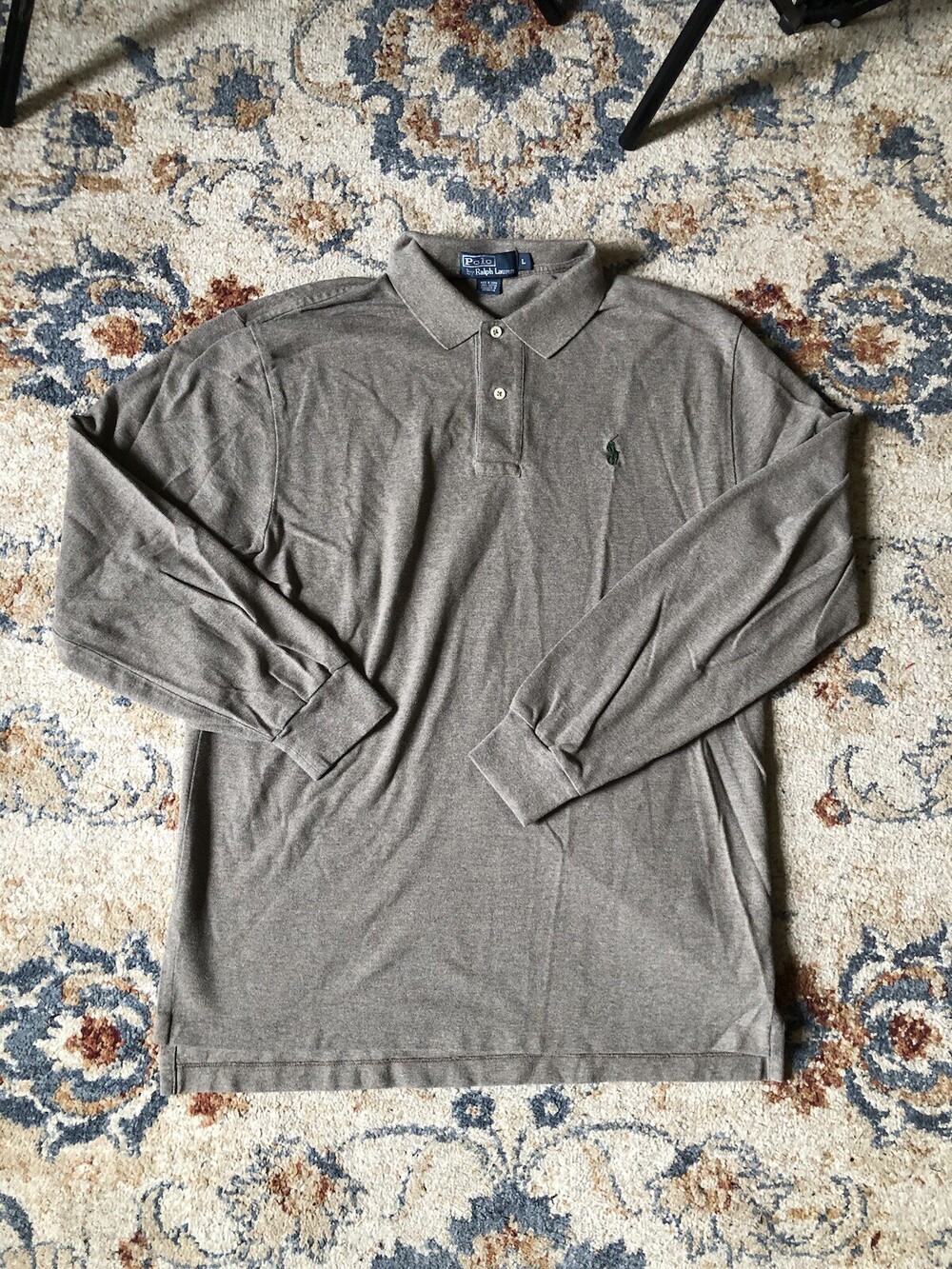 Polo Ralph Lauren Polo Shirt Mens Large Brown Long Sleeve Casual Pony Adult